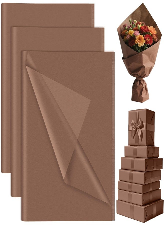 PLULON 60 Sheets Brown Tissue Paper Bulk, PLULON Gift Wrapping Tissue Paper for Packaging 14 x 20 Inch Art Crafts for Gift Bags Decorative Floral Wedding Birthday Party Decor - Image 1